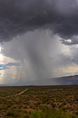 thunderhead cloud produces rain shower over semi-desert grassland prairie