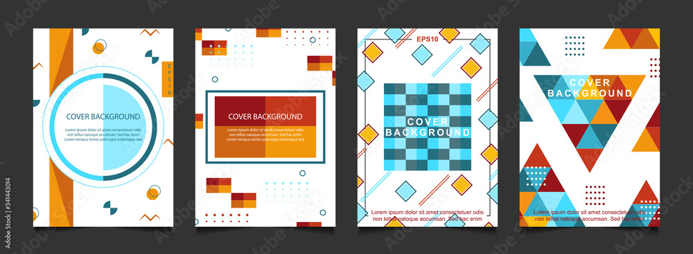 Poster set of collection minimal cover a4 geometric background with hipster and memphis pattern shapes comp