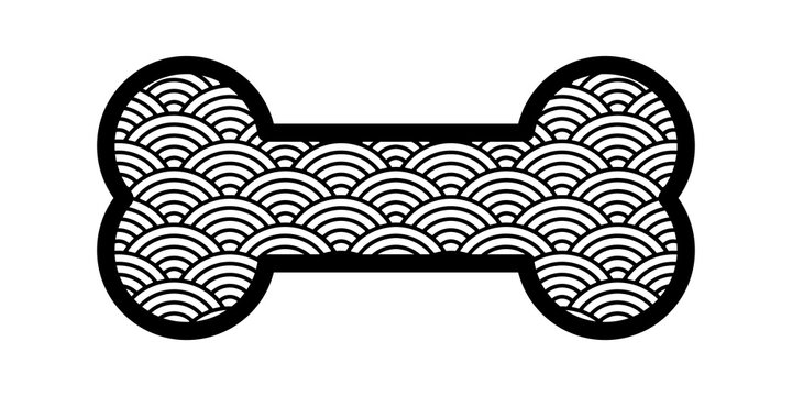 Dog bone icon vector japan wave pattern logo symbol sign paw footprint french bulldog pet cartoon illustration design