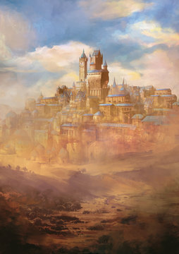 illustration fantasy d'une ville dans le désert