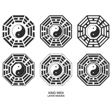 Vector Yin and yang symbol with Bagua Trigrams. King Wen "Later Heaven" Bagua arrangement
