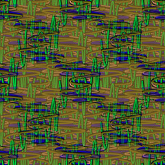 Seamless abstract pattern. Brown, green and blue spirals.