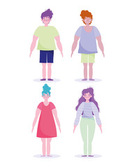 men and women cartoon characters standing isolated design