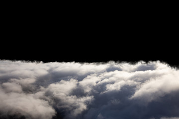 Aerial View of White Cloudscape. Cutout on Black. Perfect for Image Composite Overlay.