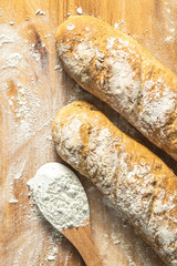 Fresh whole grain bread baguette.