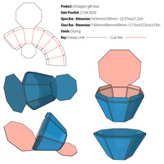 Octagon Gift Box template die cut vector