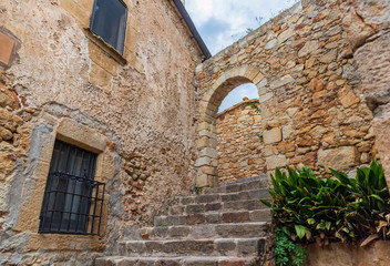 Details of the medieval streets in the beautiful village of Pals in northern Catalonia