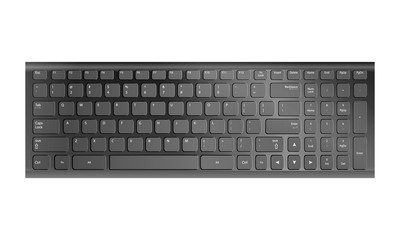 Realistic grey modern laptop keyboard on isolated background, top view, vector illustration