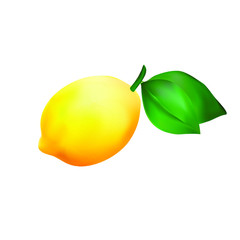 Realistic vector image of a lemon fruit with two leaves. Done using the gradient mesh tool. It can be used as an element for composition.