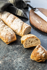 Fresh whole grain bread baguette.