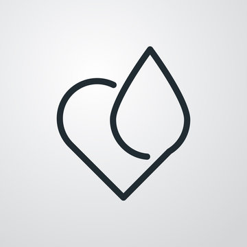 recommend clip art: Icono plano lineal corazón con gota en fondo gris