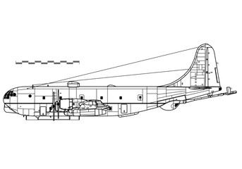 Boeing KC-97 Stratofreighter. Vector drawing of strategic tanker aircraft. Side view. Image for illustration and infographics. 