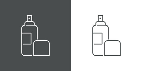 Icono plano lineal spray desinfectante en fondo gris y fondo blanco
