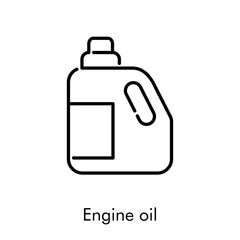 Icono plano lineal con texto Engine oil con botella de plástico en color negro