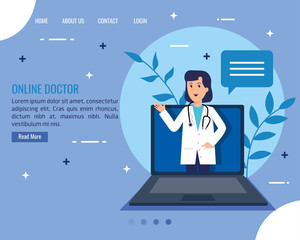 virtual woman doctor with coronnavirus information in laptop