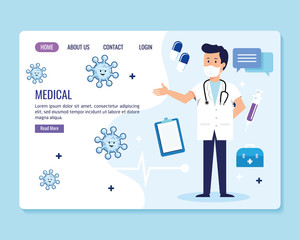 virtual man doctor with mask and coronavirus treatment