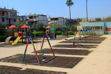 Athens, Greece, April 11 2020 - Empty playground due to Coronavirus quarantine measures.	