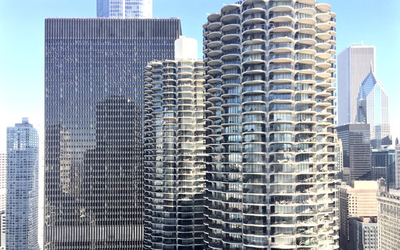 The Architectural Details Of Marina City, A Mixed-use Residential-commercial Building Complex Designed By Architect Bertrand Goldberg.