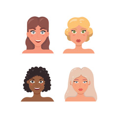 Obraz premium Cute Woman Face illustration. Woman's avatar in cartoon style. Young girl portrait facial expression.
