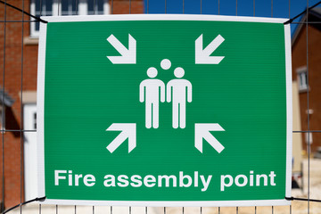 Construction site Notices Health and Safety. Fire assembly point.