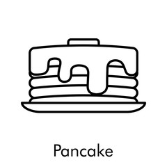 Icono plano lineal pancake con mantequilla y jarabe de arce en color negro