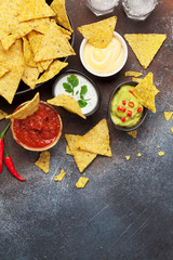 Mexican nachos chips and sauces