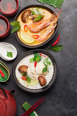 Tom Yum and Tom Kha traditional Thai soups