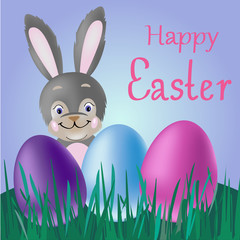 Happy Easter greeting card with bunny and easter eggs