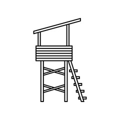 Icono plano lineal torre de vigilancia de playa en color negro