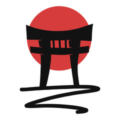 Red sun circle with gates - traditional symbol of Japan on on a white background.