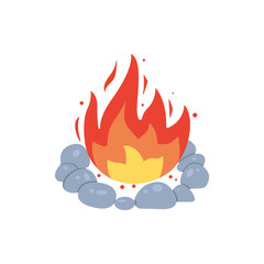 Campfire icon. Burning bonfire vector. Firewood flames, burn fireplace cartoon illustration.