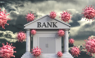 Fototapeta na wymiar Financial impact of viruses - viruses attack bank