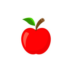 Icon of red apple. Fruit with branch and leaf. Vector illustration. 