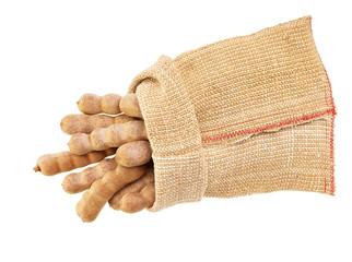 tamarind in bag isolated on white background top view.