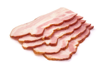 Sliced pork brisked, bacon slices, isolated on white background