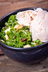 Healthy bowl of kale salad with turkey breast protein