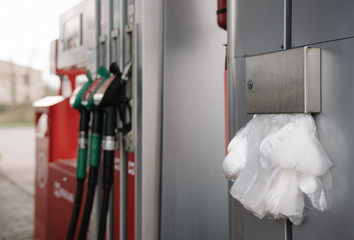 Disposable gloves in the petrol station