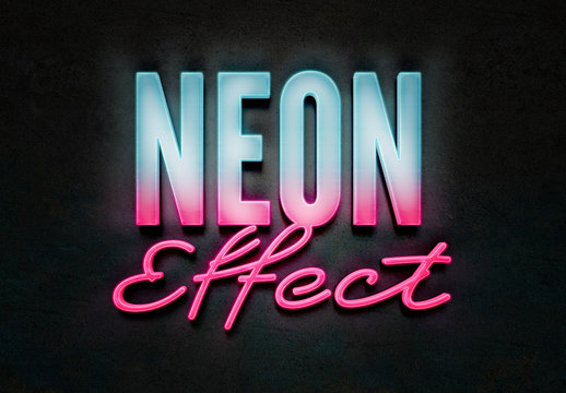 Neon 3D Text Effect Style Mockup