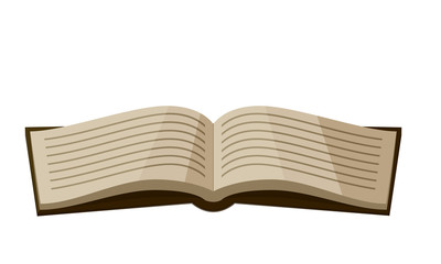 An open book with abstract text in flat style. The symbol of learning, education, wisdom, enlightenment, reading Element is isolated on a white background. Color vector illustration. Icon