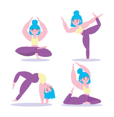 yoga online, woman in different yoga pose training