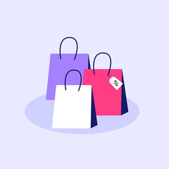 Set of colorful shopping bags Isolated on the purple background