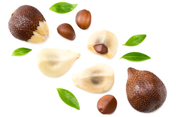 Salak or snake fruit isolated on white background. top view