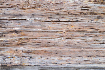 Wood background. Wall of a building damaged by a beetle.