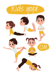 Fototapeta na wymiar Yoga kids set. Gymnastics for children and healthy lifestyle. Vector illustration.