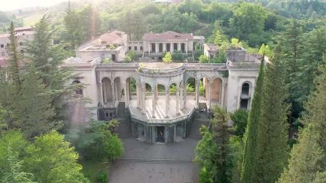 The ruins of the old Soviet sanatorium, whose architecture which is basically a synthesis of Stalinist period classical style and of Georgian ethnic decor with Gothic and Roman features.