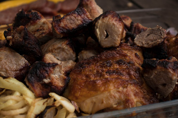 Grilled pork meat in a barbecue on the nature