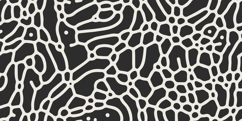 Vector seamless black and white organic lines pattern. Abstract minimalistic maze background