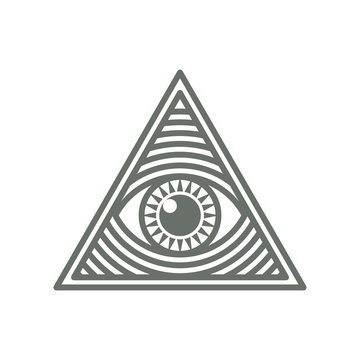 Human world eye in triangle shape.
Illuminati logo, world order symbol all-seeing eye of providence. Masonic Lodge vector illustration isolated on white background