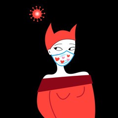 Vector girl in a virus mask