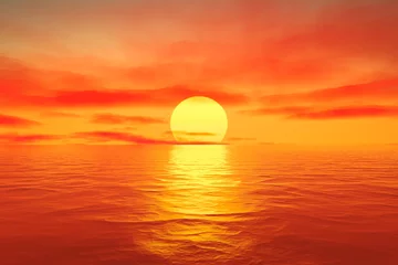 Deurstickers Warm oranje geweldige zonsondergang over de oceaan